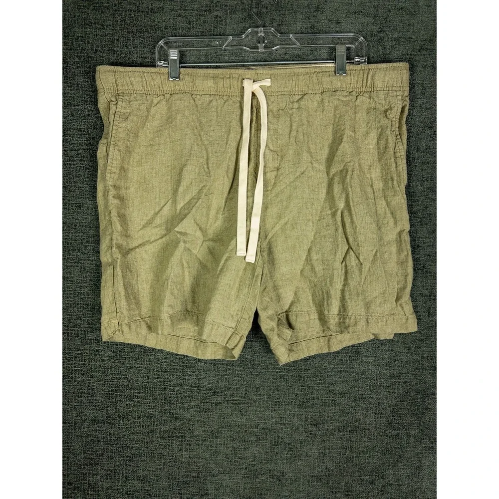 Banana Republic Mens Olive‎ Green Linen XL Drawstring Shorts Elastic Waist